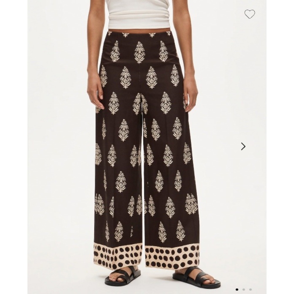 J.Crew Rori Pant in Cocoa Block Print Size 6 Brown Wide Leg Linen Blend Pants